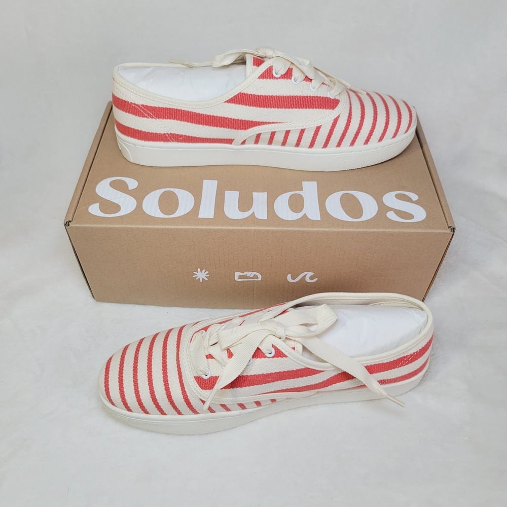 Soludos Red and Cream Striped Canvas Sneakers